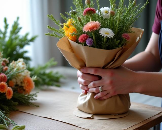 Floral subscription box being arranged