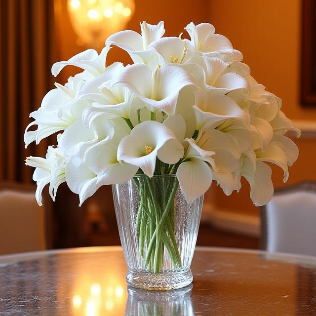 Grand ballroom centerpiece with white lilies